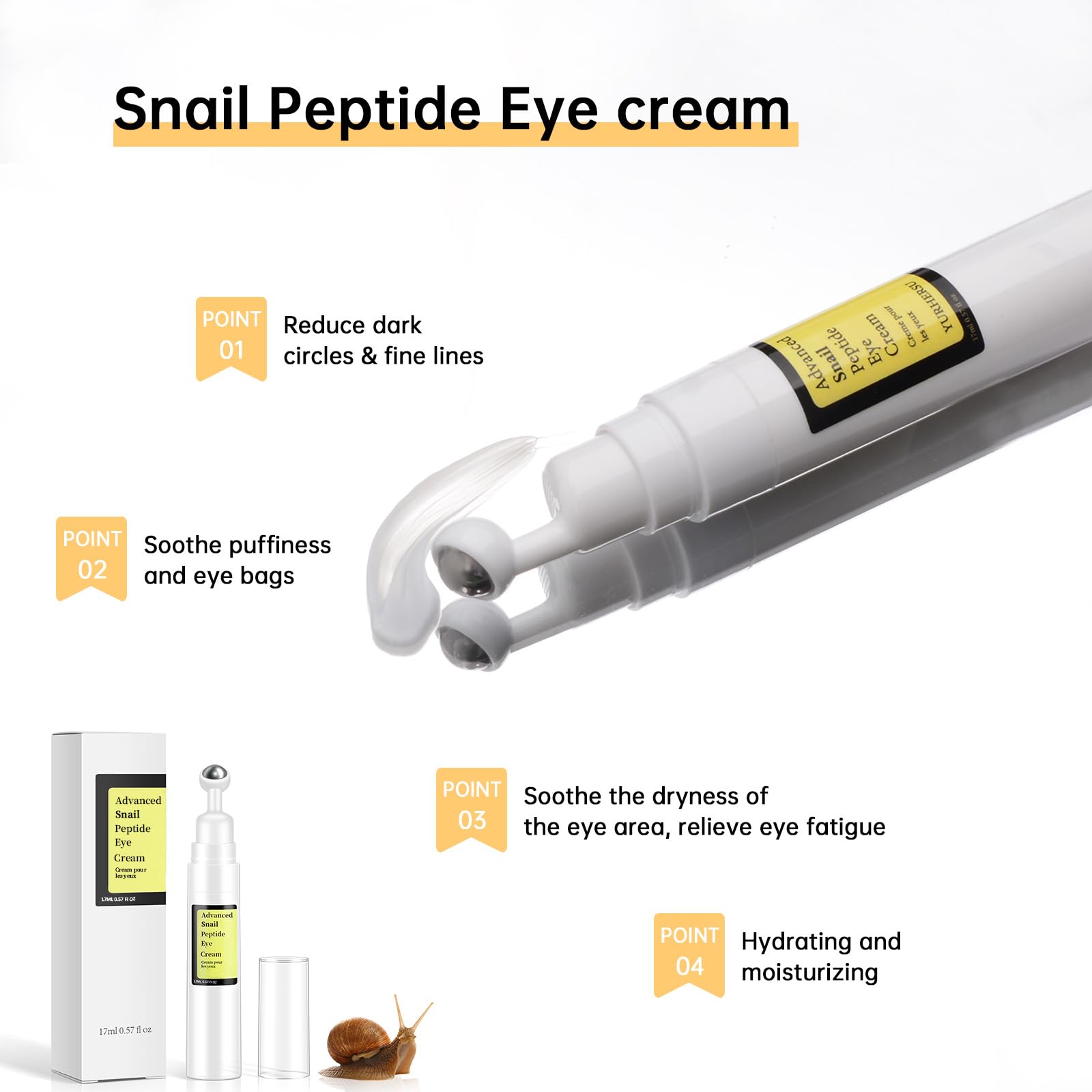 Snail Peptide Eye Cream For Moisturizing, 2 Pcs Snail Mucin Eye Cream With Niacinamide, Hyaluronic Acid, 34 ML Snail Eye Cream F