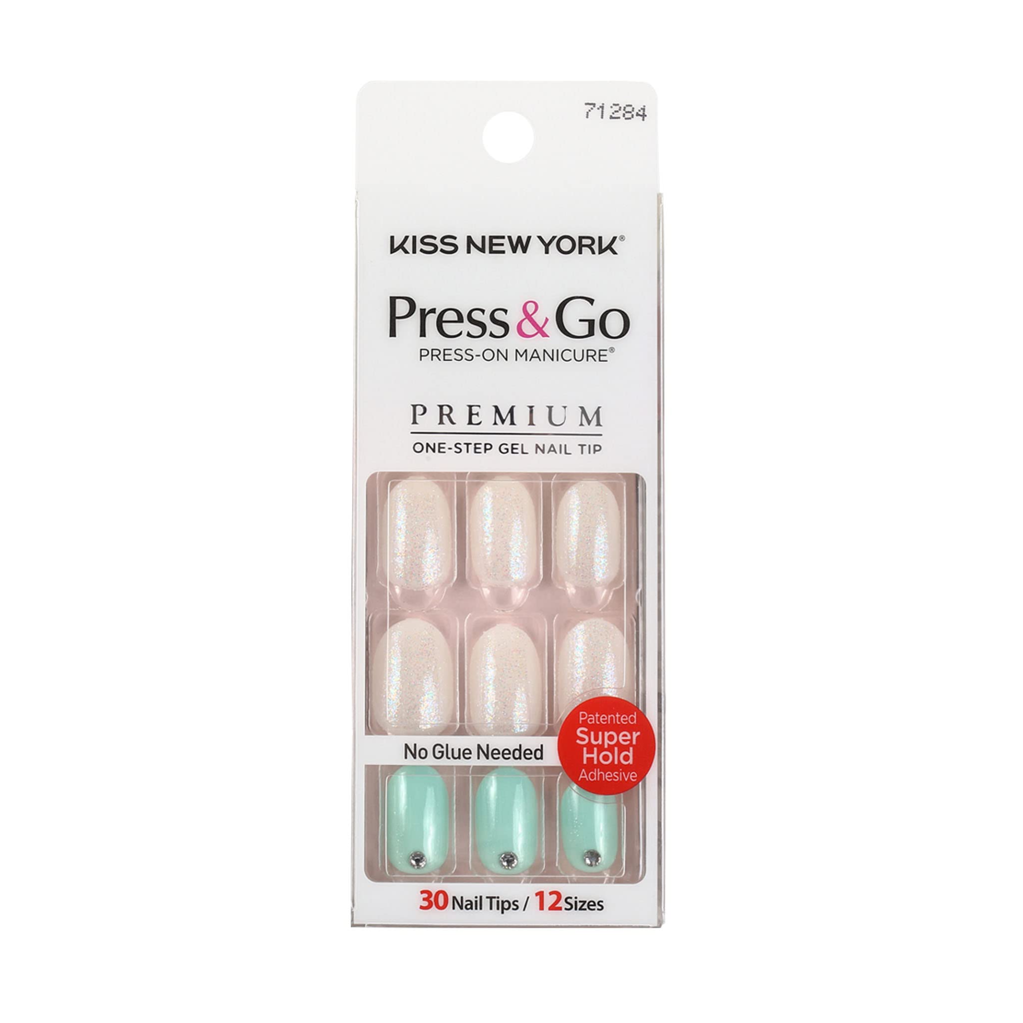 Kiss New York Press and Go False Nails Press On Nails Full Cover Nails Tips with Self Adhesive Tabs (Mint and White)