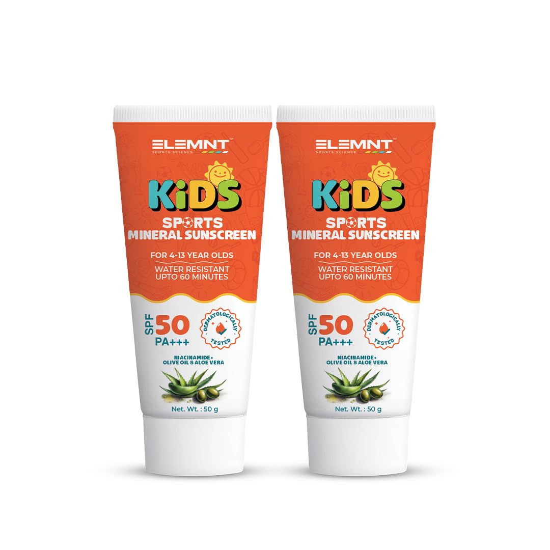 Elemnt Kids Sunscreen For Sports | Spf 50, Pa+++ Dermatologically Tested, Water Resistant Mineral Sunscreen | Kid Friendly Formu