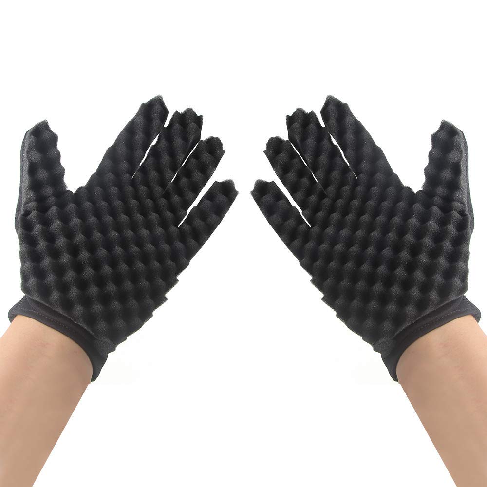Magic Curly Sponge Gloves, Hsxxf Magic Hair Curling Sponge Gloves for Barbers Hair Brush Sponges for Black Men Curls (2PCS)