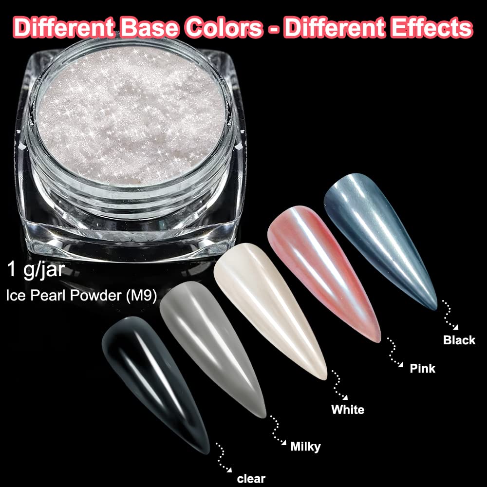 2 Boxes White Pearl Chrome Nail Powder - Transparent Clear Ice Shimmer Chrome Pigment Powder For Nails, Inspired Nails Mirror Ef