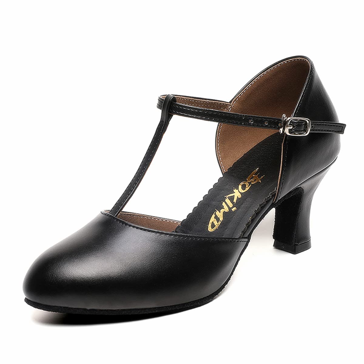 Womens T-Strap Latin Salsa Ballroom Dance Heels Black Character Shoes Prom Wedding Dress Pumps (7 / Black)
