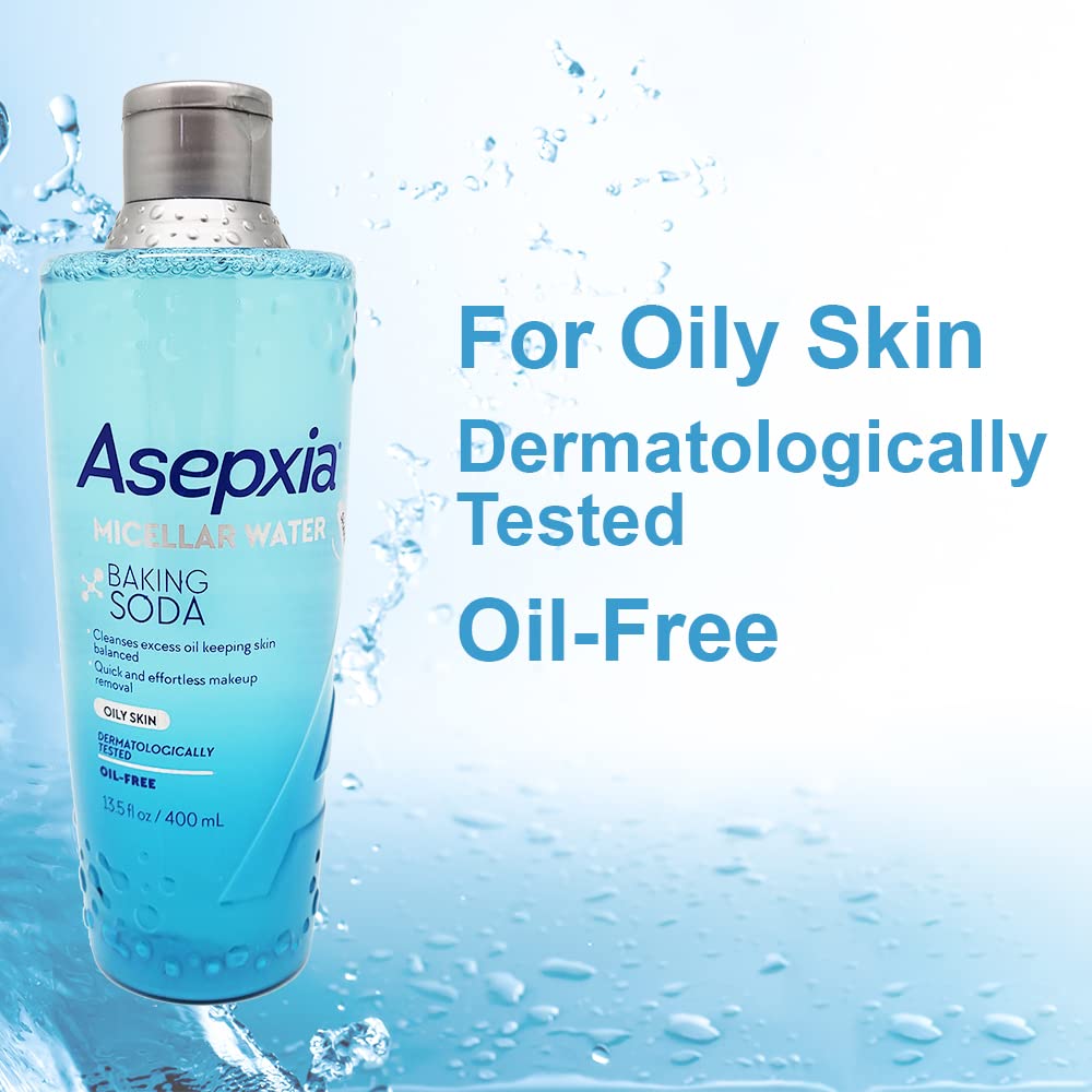 Asepxia Baking Soda Micellar Water Cleanser & Makeup Remover, 13.5 oz, Gentle Formula, Ideal for All Skin Types