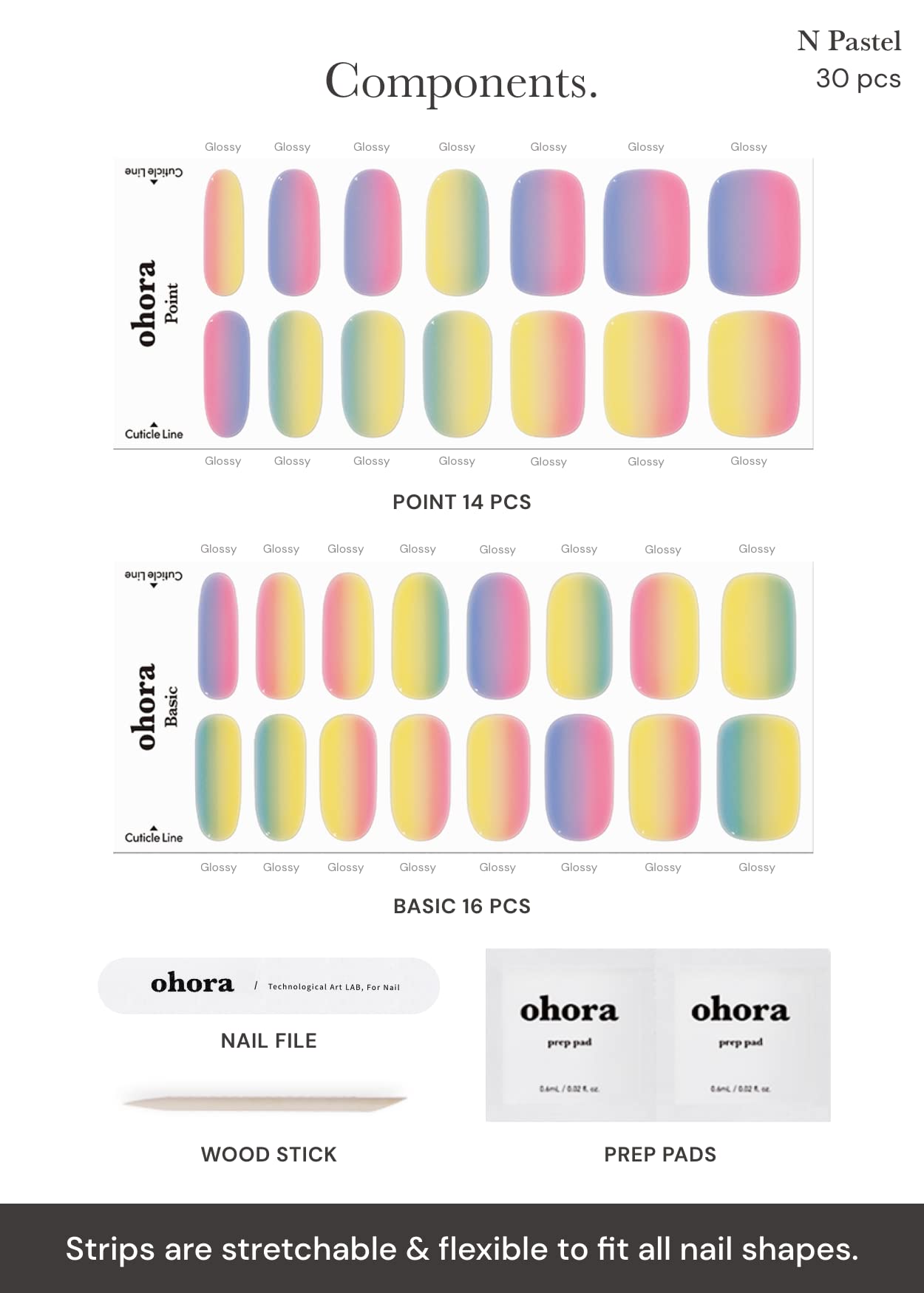 ohora Semi Cured Gel Nail Strips (N Lunar Eclipse) - Dark, Patterned, Works with UV/LED Lamps, Salon-Quality, Long Lasting, Easy