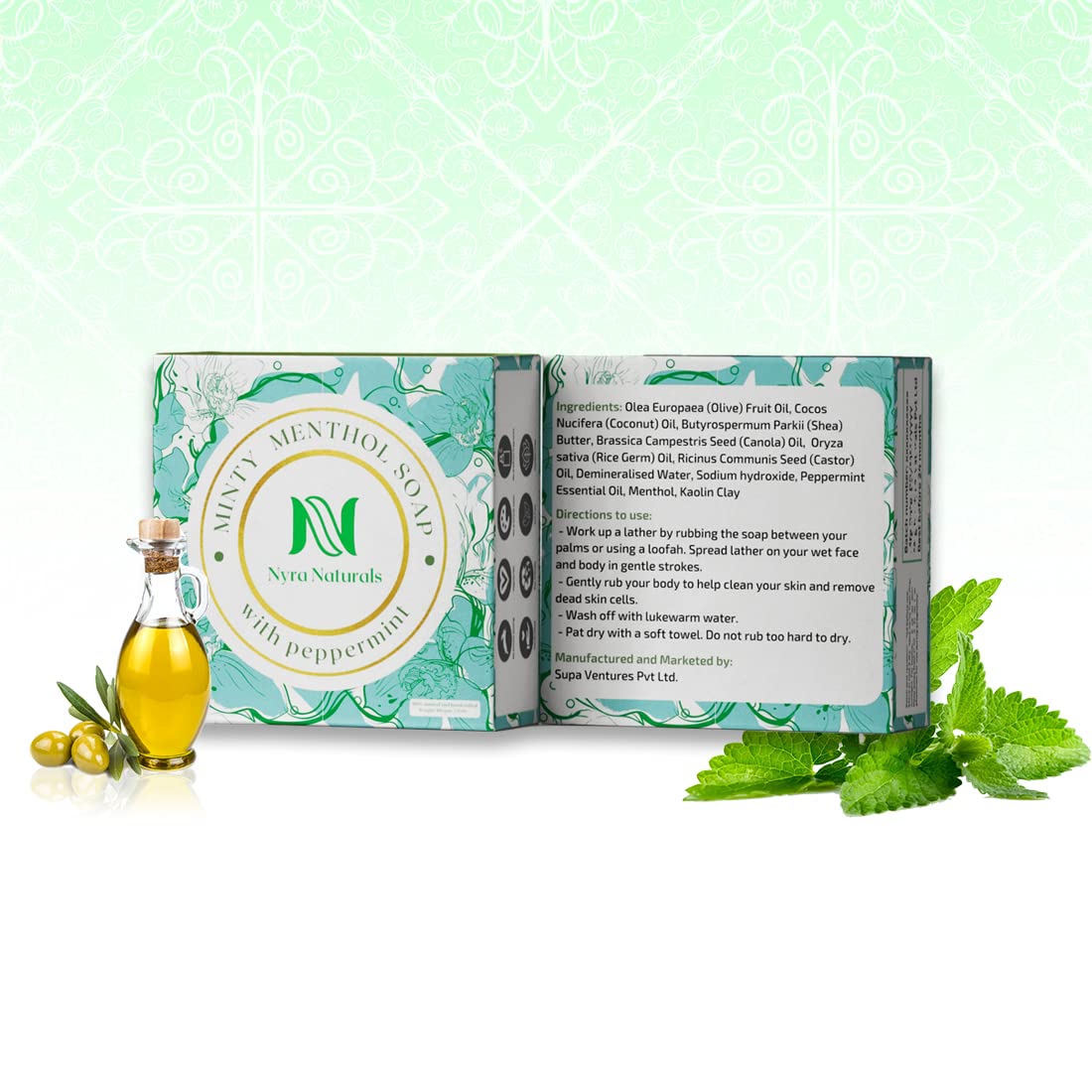 Nyra Naturals Bath Soap, Natural Handmade Cold Processed Soap, With Menthol & Peppermint Essential Oil | For The Refreshing Feel
