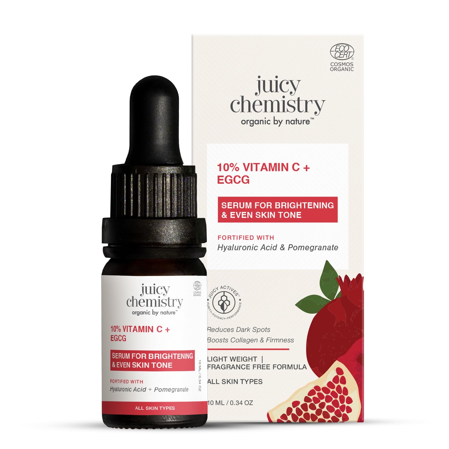Juicy Chemistry 10% Vitamin C + Egcg Serum, 10 Ml | Face Serum For Glowing Skin With Hyaluronic Acid | Fades Dark Spots, Pigment