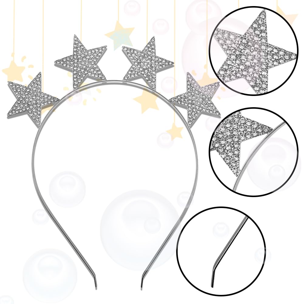 Rhinestone Star Headband Glitter Metal Bride Princess Headpiece Decorative Hair Hoop Birthday Party Costume Hair Accessories for