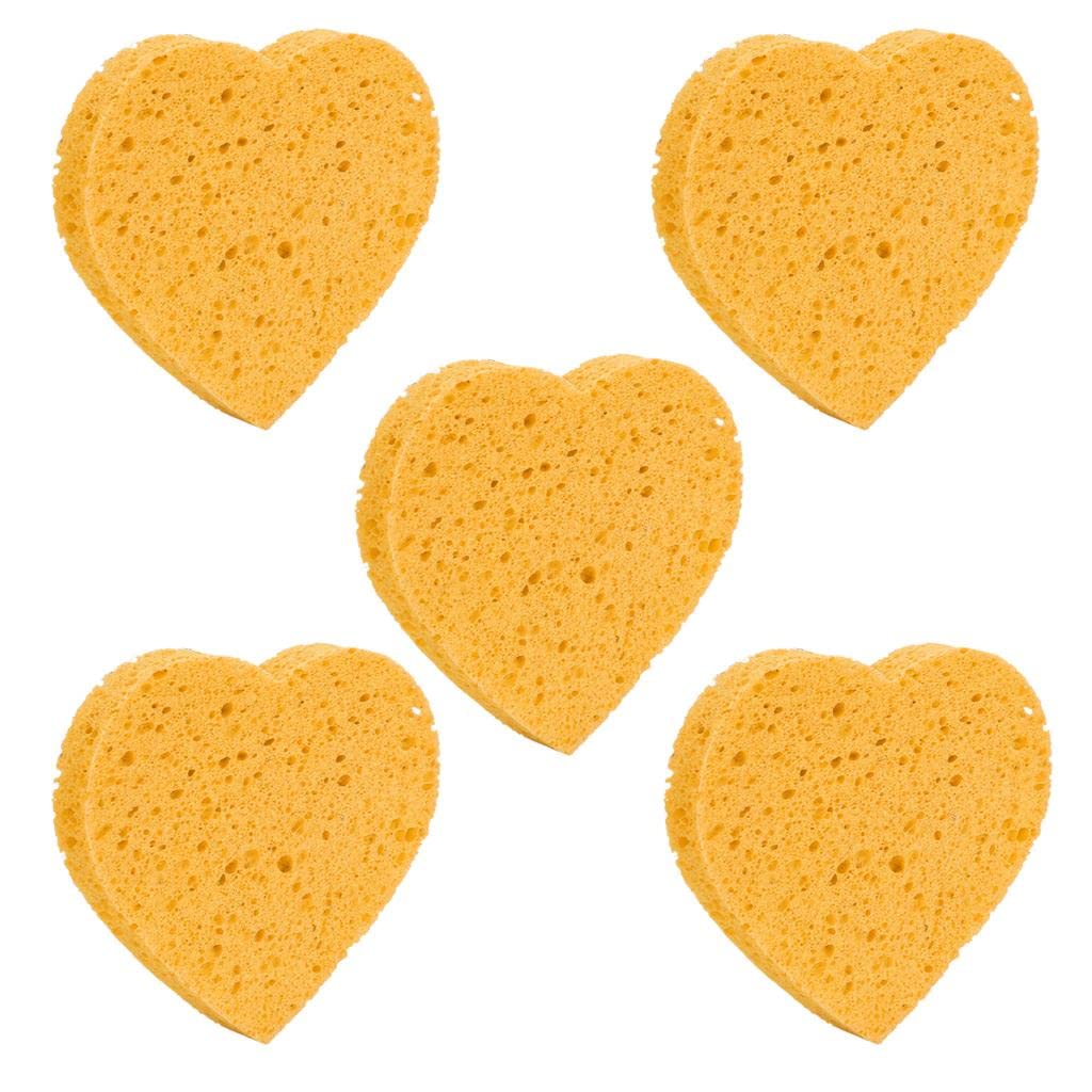 Ecomistiq 5X Heart Shaped Face Cleansing Sponge Washing Pad Makeup Removal Puff Yellow| Sponges Applicators & Cotton| Tools Acce