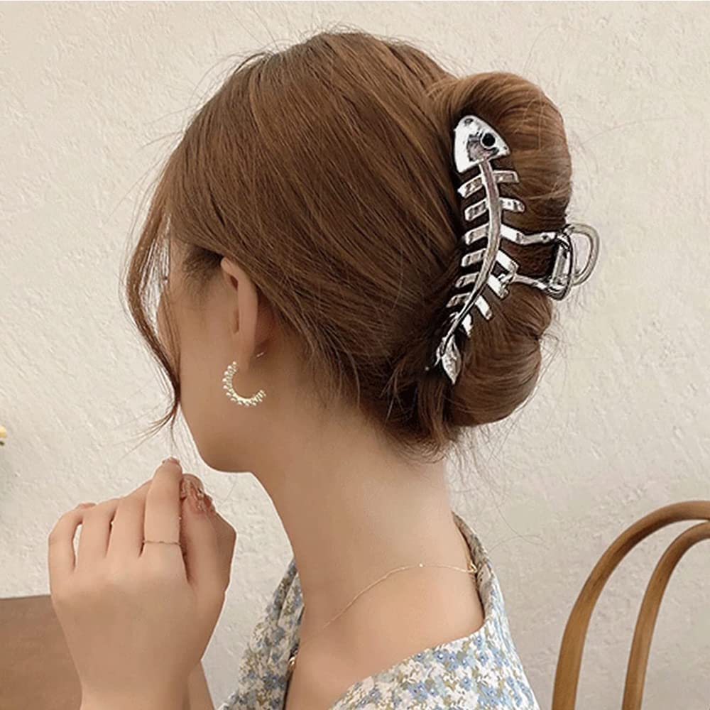 Metal Silver Fish Bone Shape Hairpins - Elegant Fishbone Hair Clips, Clamps, And Jaw Clamps For Thick Or Thin Hair Styling - Fre