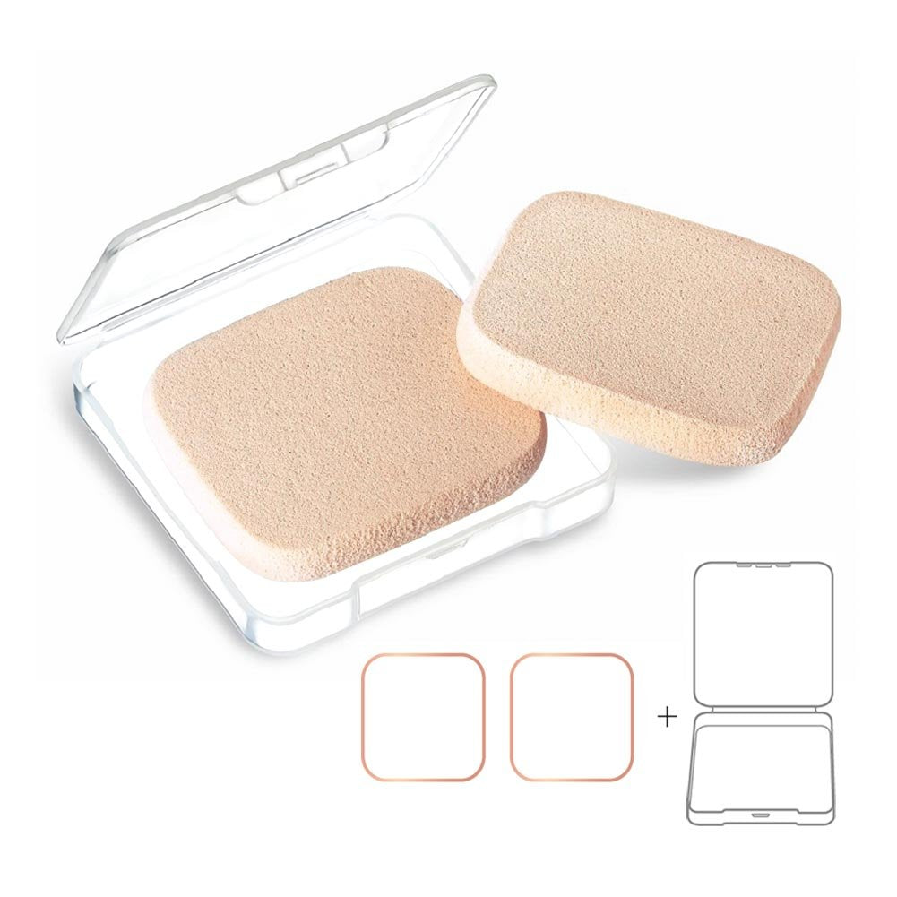 Kooba 2Pcs Square Makeup Sponges With 1 Travel Case, Beauty Face Primer Compact Powder Puff, Blender Sponge Replacement For Cosm
