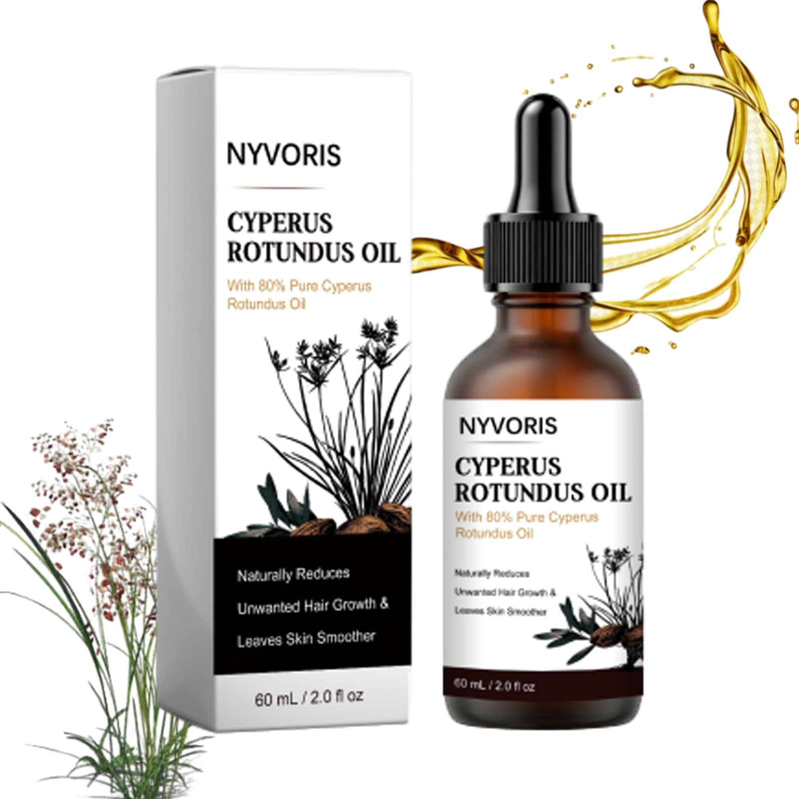 Nyvoris Cyperus Rotundus Oil, for Hair Removal, Reduce Hair Growth, Soothes & Nourishes the Skin, Suitable for All Skin Types, O
