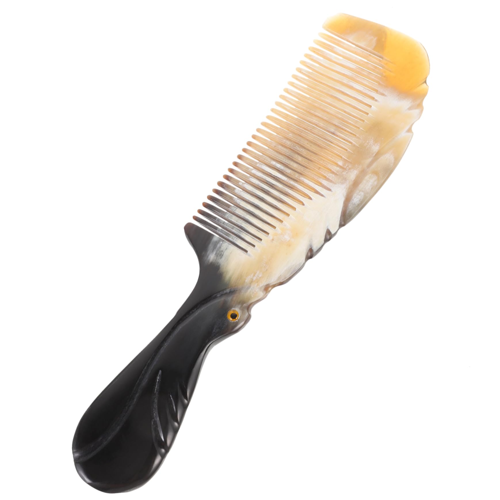 Natural Ox Horn Hair Comb Carved Magpie Scalp Massage Tool Detangler