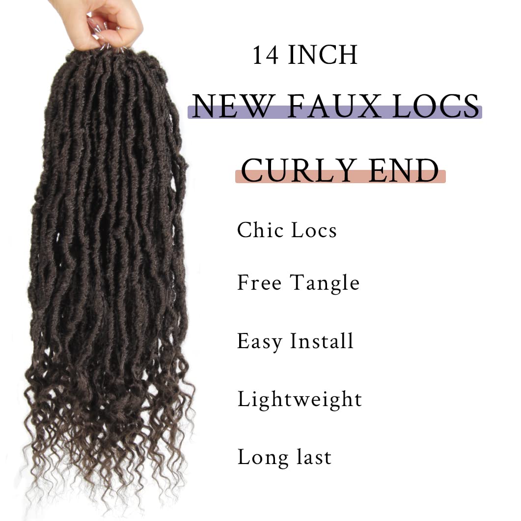 BOHOBABE 14 Inch New Faux Locs With Curly End 6 Packs Soft Locs Crochet Hair Short Natural Brown Crochet Braids (6Packs,4#)