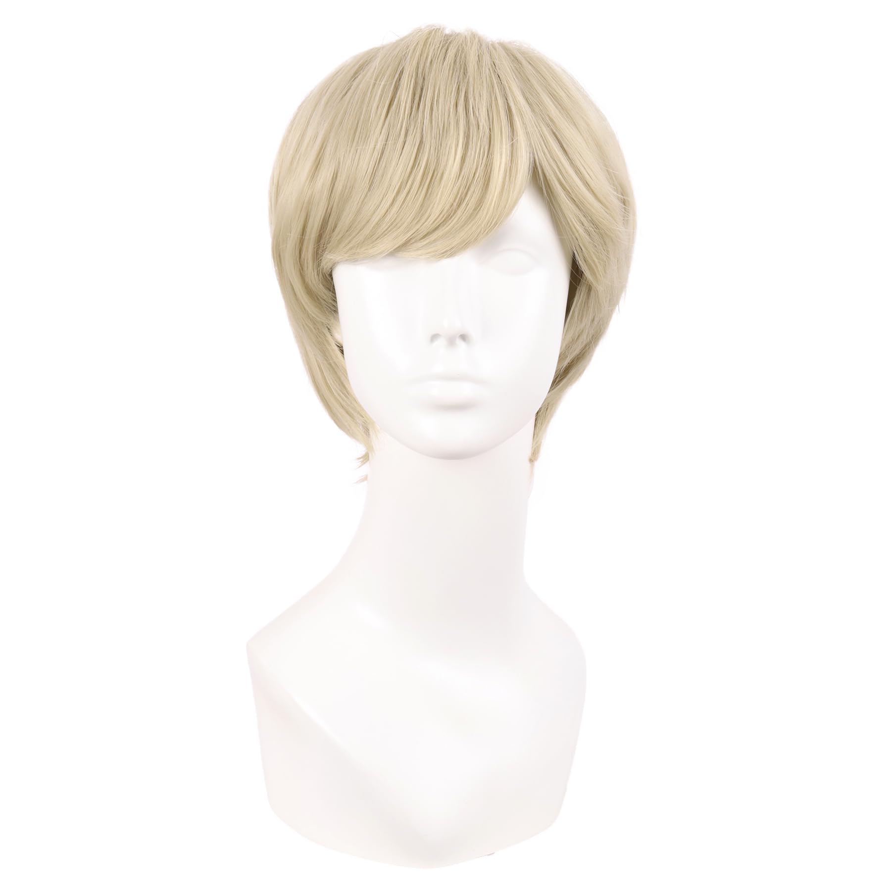 MapofBeauty 10 Inch/25 cm Side Bangs Fashion Men Short Curly Hair Cosplay Wig (Blonde)