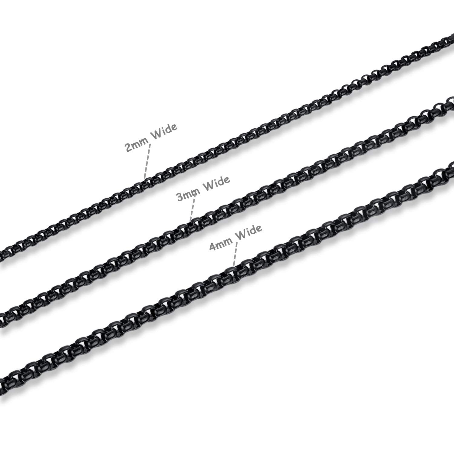FOSIR Mens Womens Stainless Steel Black Rolo Cable Chain Necklace (3mm, 26 Inches)