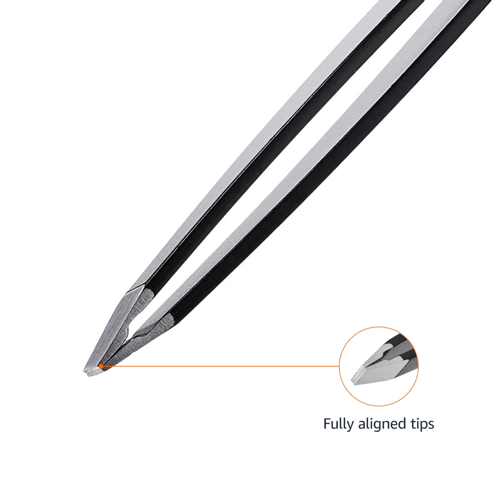 Amazon Basics Tweezers for Facial Hair, Eyebrows, Eyelashes - Set of 4, Professional Stainless Steel Travel Case, Black