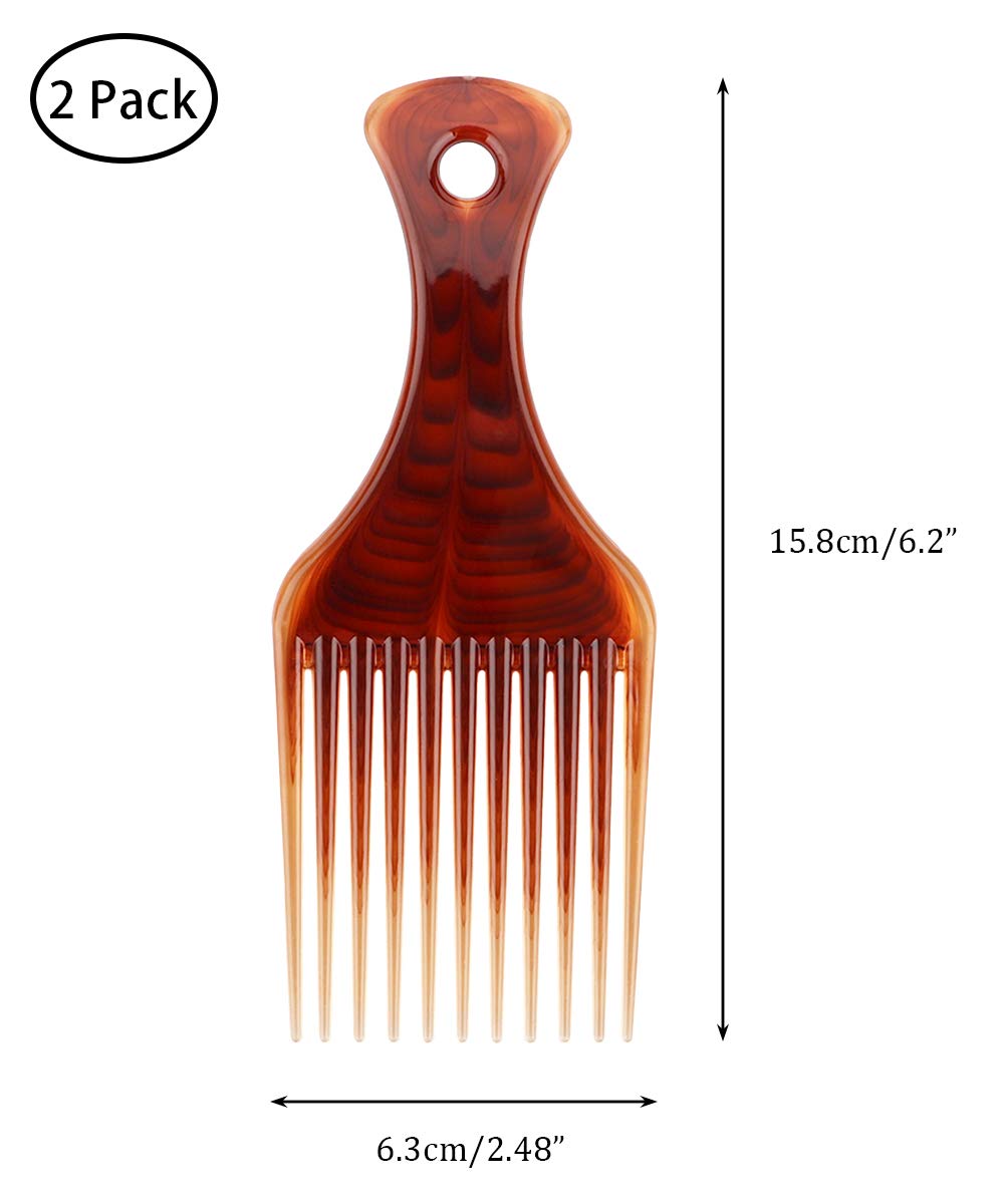Beomeen Hair Pick Comb For Curly Hair, 2 Pack Smooth Afro Comb Lift Detangle Hair Comb Hair Picks For Men No Frizz Wide Tooth Co