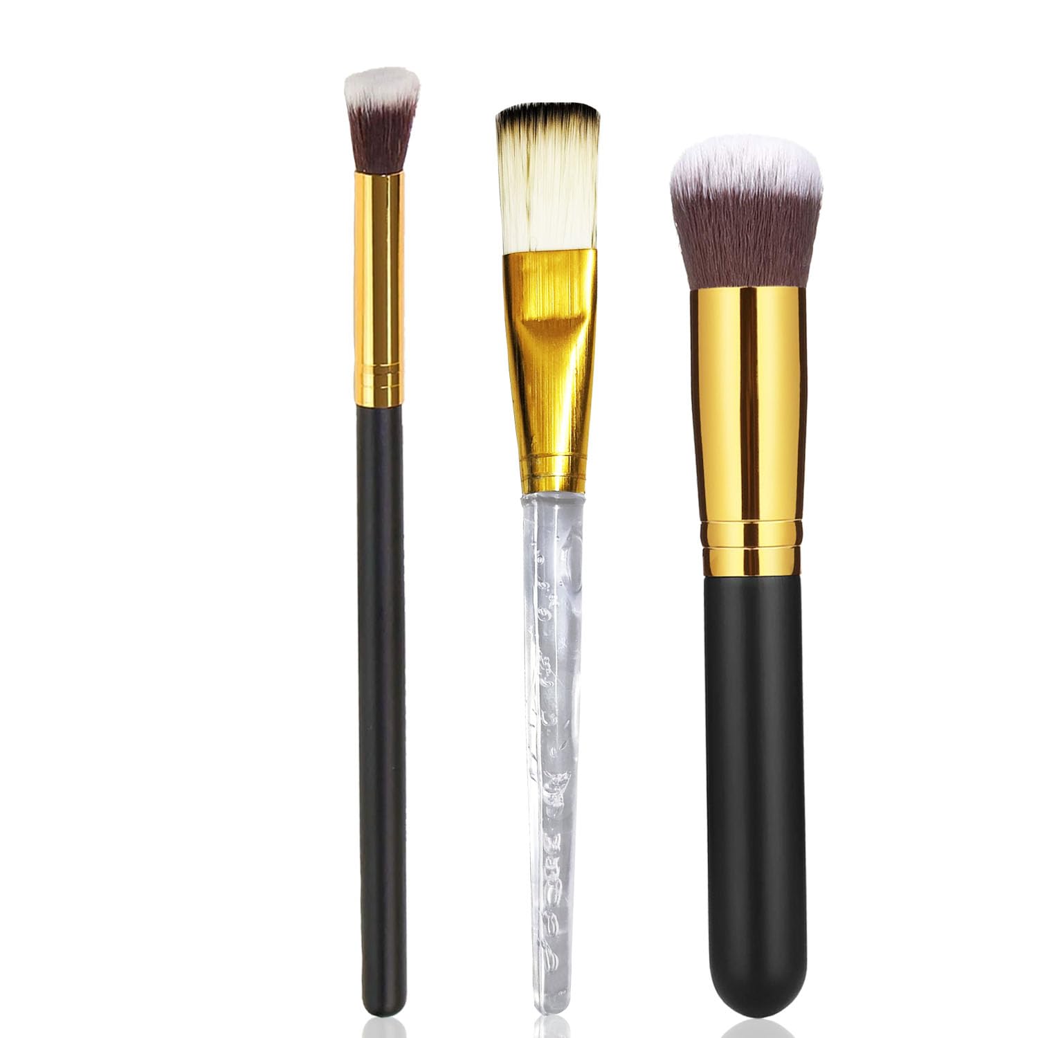 Blackboss Makeup Powder Foundation Angled Brushe Self Tanner Brush Eyeshadow Brush Crystal Flat Brush Pack Of 3 (Black)