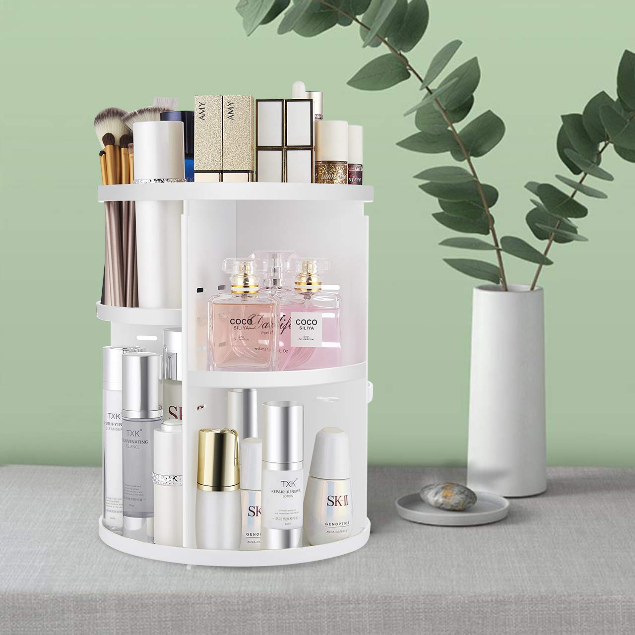 Seinlife 360 Rotating Makeup Organizer,Diy Adjustable Spinning Holder,Foldable Cosmetic Storage Display Box,Large Capacity Make