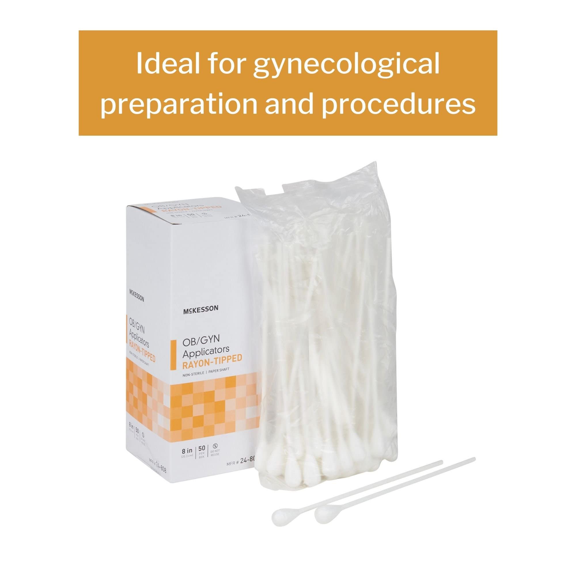 McKesson OB/GYN Applicators Rayon Tipped, Non-Sterile, 8 in, 50 Count, 1 Pack