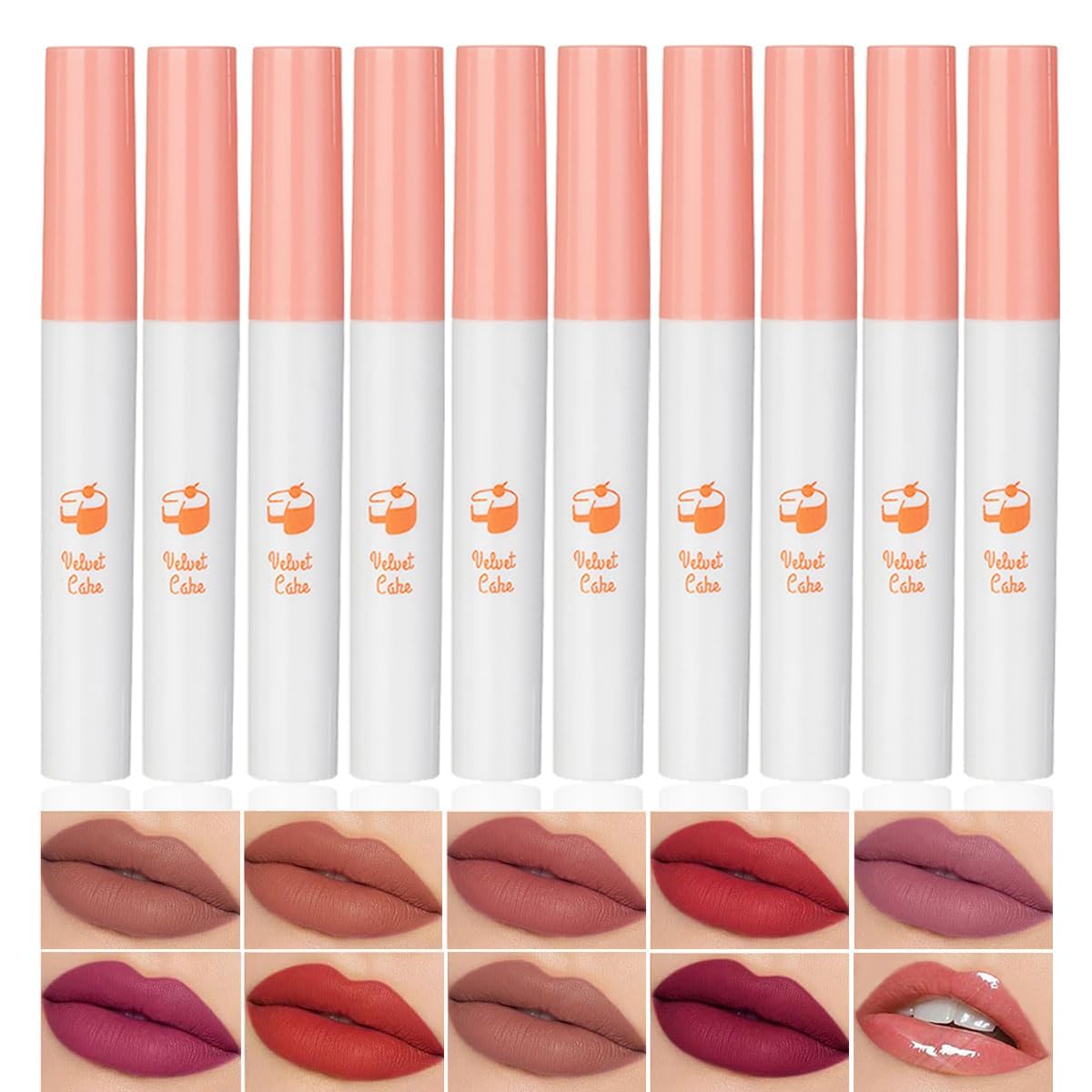 Fyeboo 10 Colors Lipstick, Matte Liquid Lip Gloss Set, Tube Red Matte Velvet Tint Stain Set, Natural Ingredients Waterproof & Lo