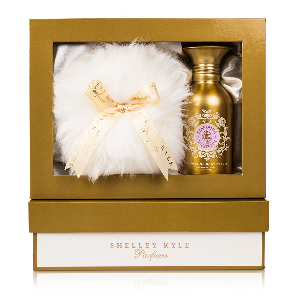 Shelley Kyle Ballerine Talc Free, Fragrance-Filled, Shimmer Powder, Body Powder, Dusting Powder, With Baby Puff, Gift Box Set, 1