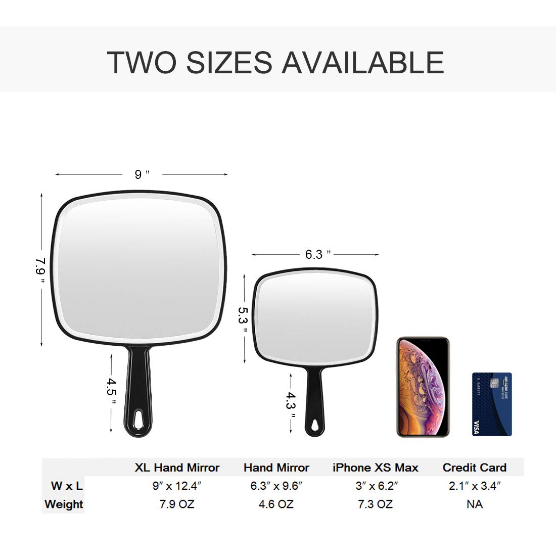 Omiro Hand Mirror, Extra Large Black Handheld Mirror With Handle, 9'' W X 12.4'' L