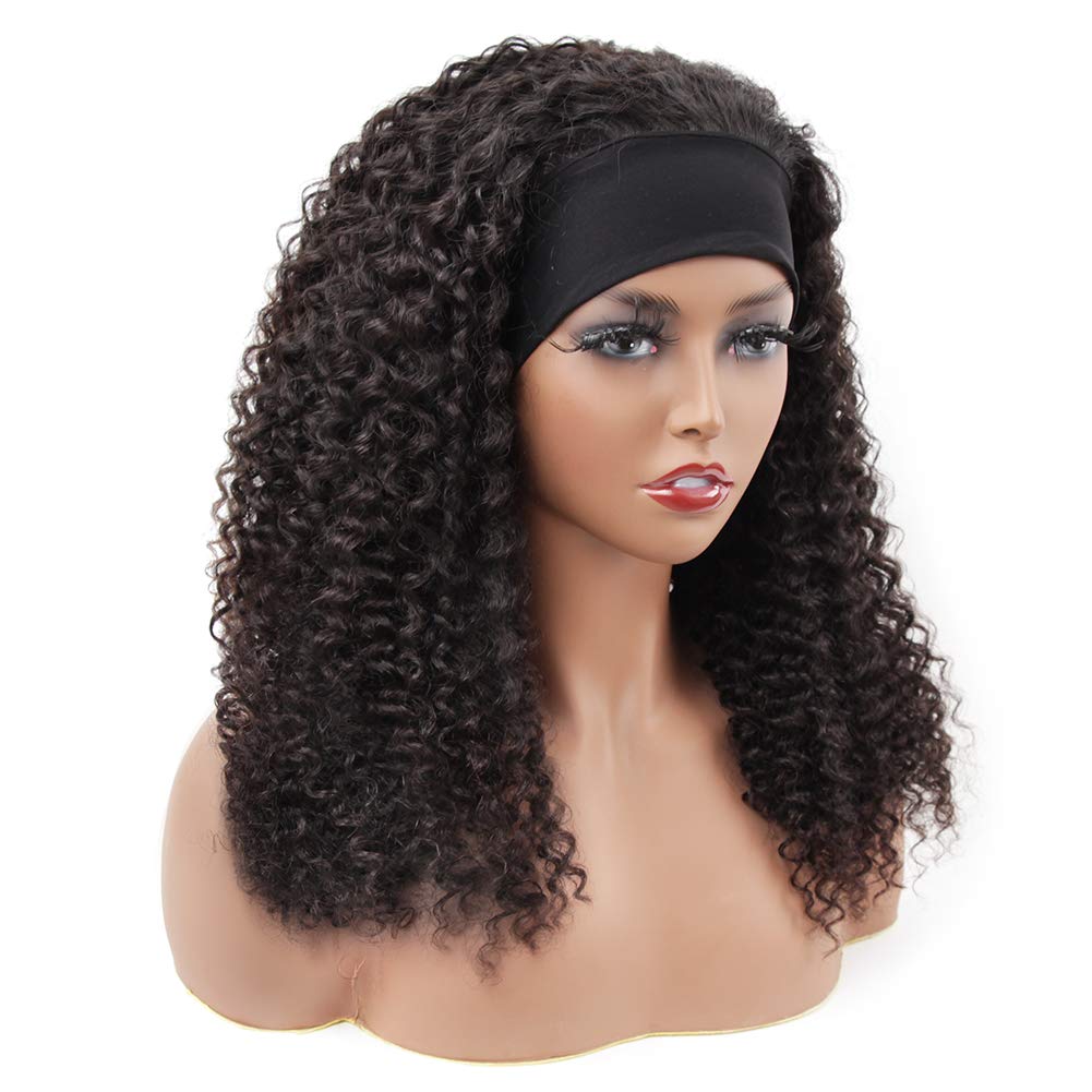 Isee Headband Wig Human Hair Kinky Curly Human Hair Wigs For Black Women Glueless None Lace Front Wigs 180% Density 16Inch