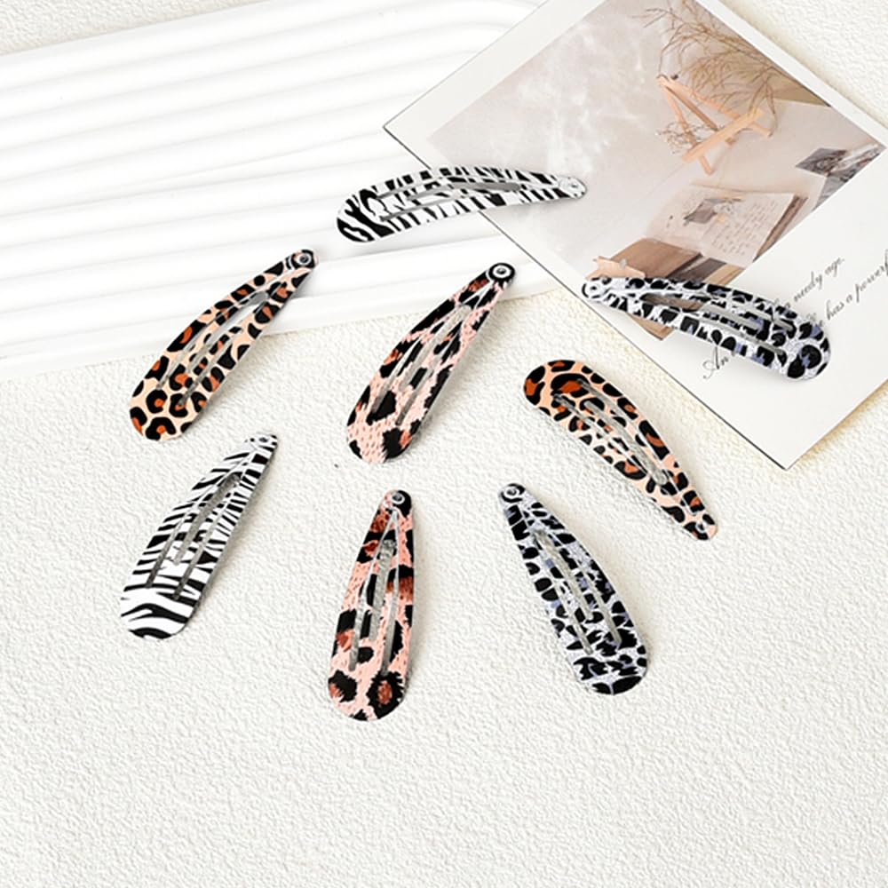Leopard Snap Clips For Hair Y2K Black White Brown Metal Zebra Cheetah Print Hair Clips Animal Pattern Barrettes Hair Pins Decora