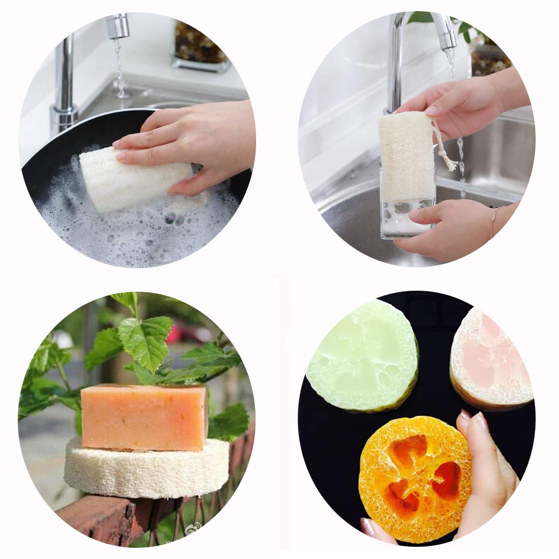 4'' Natural Loofah Exfoliating Body Sponge Scrubber For Skin Care In Bath Spa Shower Pack Of 4