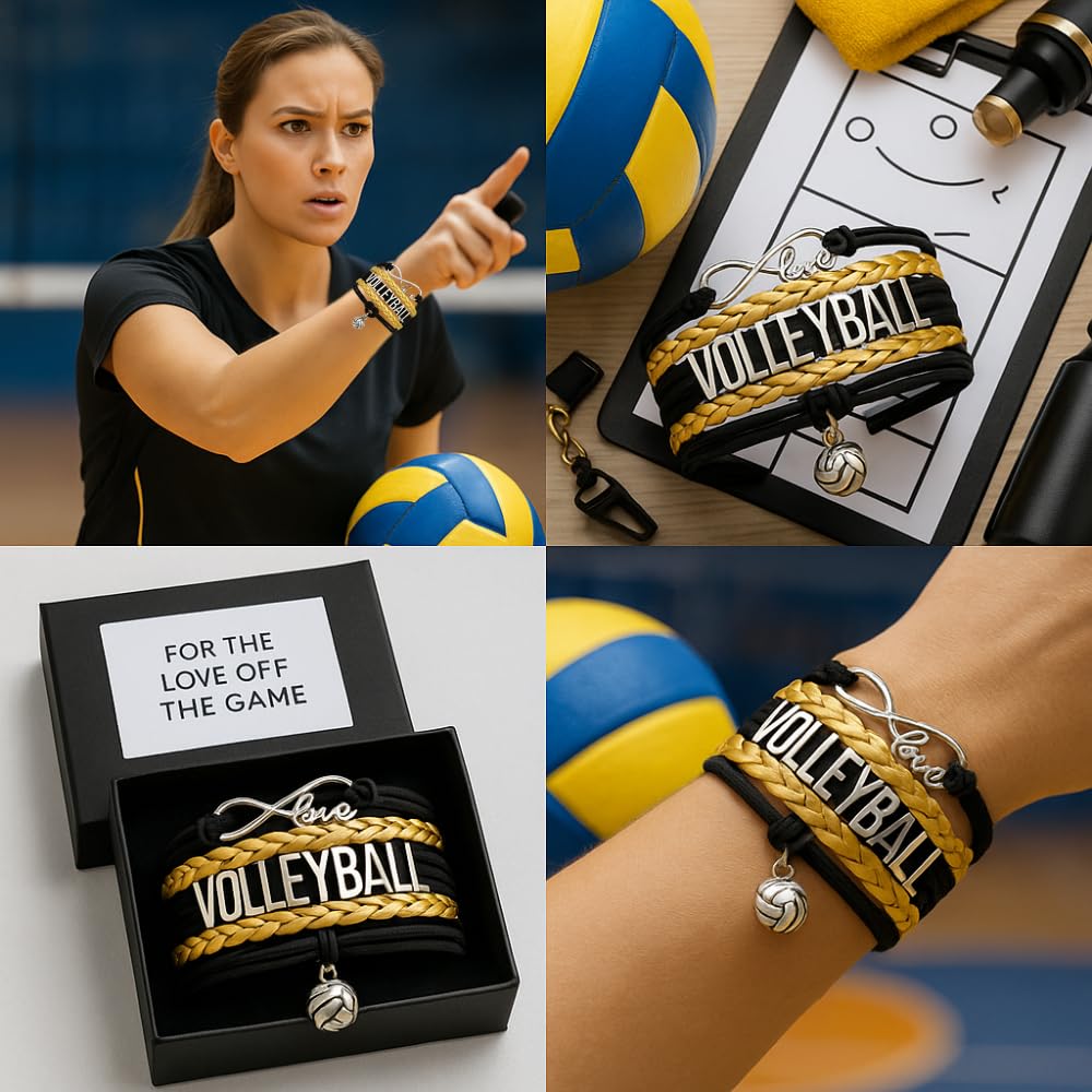 Volleyball Bracelet for Girls- Ideal Volleyball Gifts. Adjustable Charm Bracelet with Infinity Symbol & Silver Volleyball Charm.