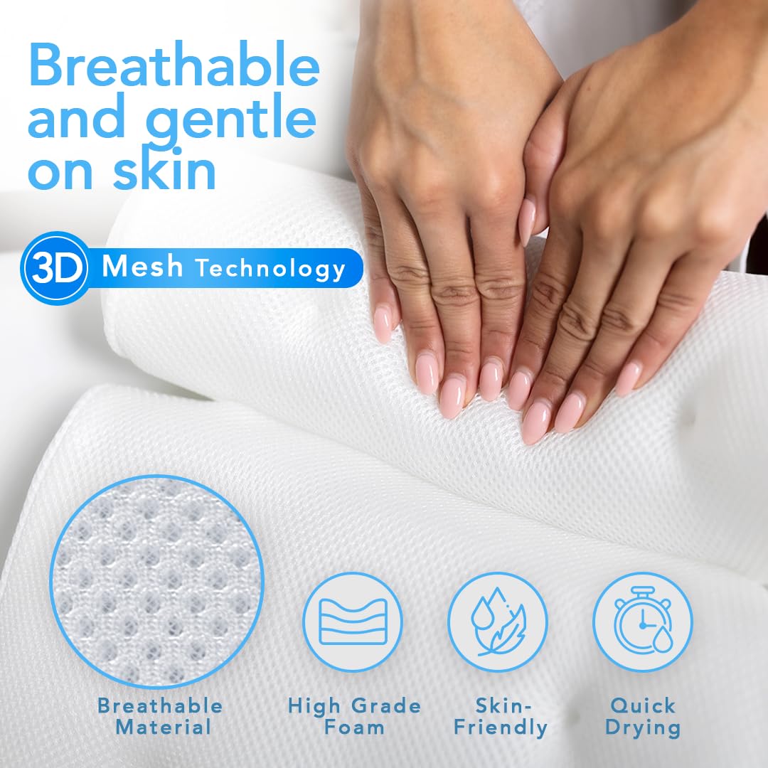Bath Pillow (Extra Comfort), Bath Pillows For Tub Neck And Back Support, Bathtub Pillows For Head And Neck, Bathtub Pillow, Bath