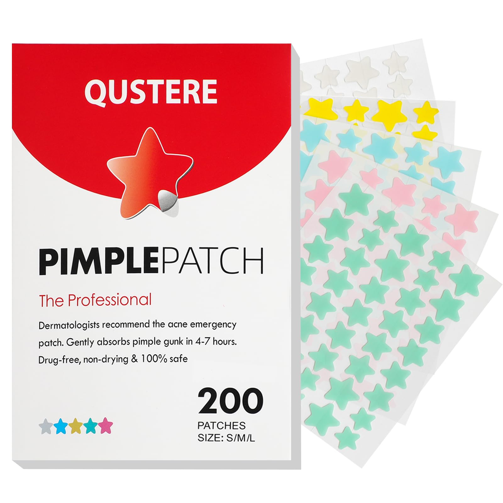 Pimple Patches for Face, Hydrocolloid Acne Patches, Cute Star Zit Covers, Colorful Spot Stickers with Tea Tree, Salicylic Acid &