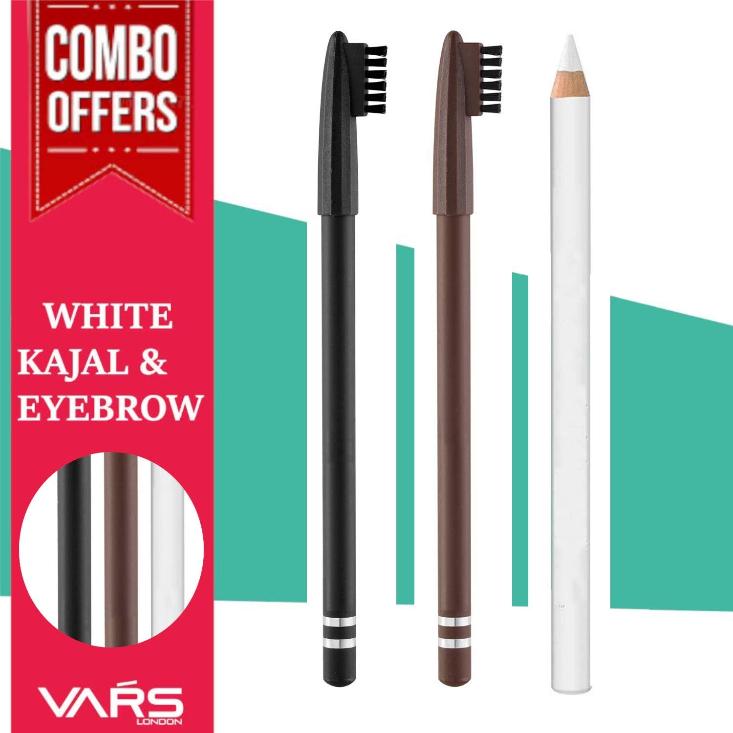 Vars Londonwhite Kohl Kajal & Black & Brown Eyebrow Pencil Combo | 3Piece Eye Makeup Kit