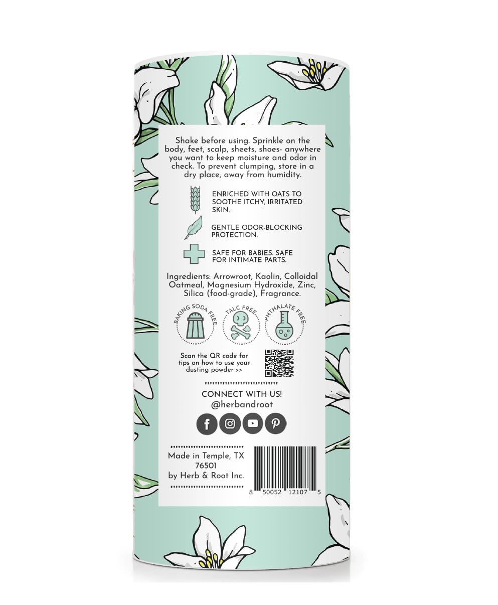 Herb & Root Talc Free Dusting Powders Made With Arrowroot, Soothing Oats, Zinc, And Magnesium. Free Of Baking Soda. For Chafing,