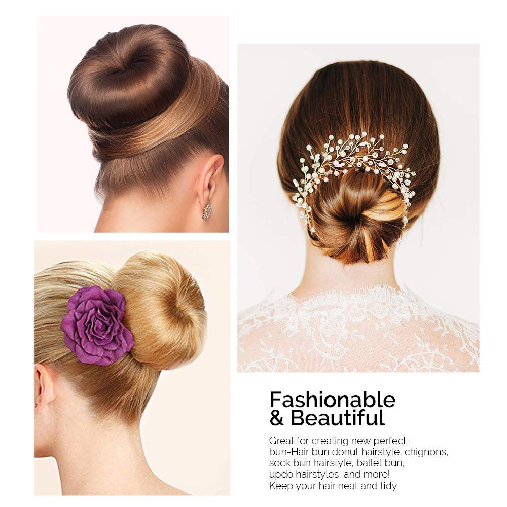 Kitjans Hair Donut Bun Maker, 2Pcs Large 3.5 Inch Ring Style Bun For Thick, Long Hair (Brown)