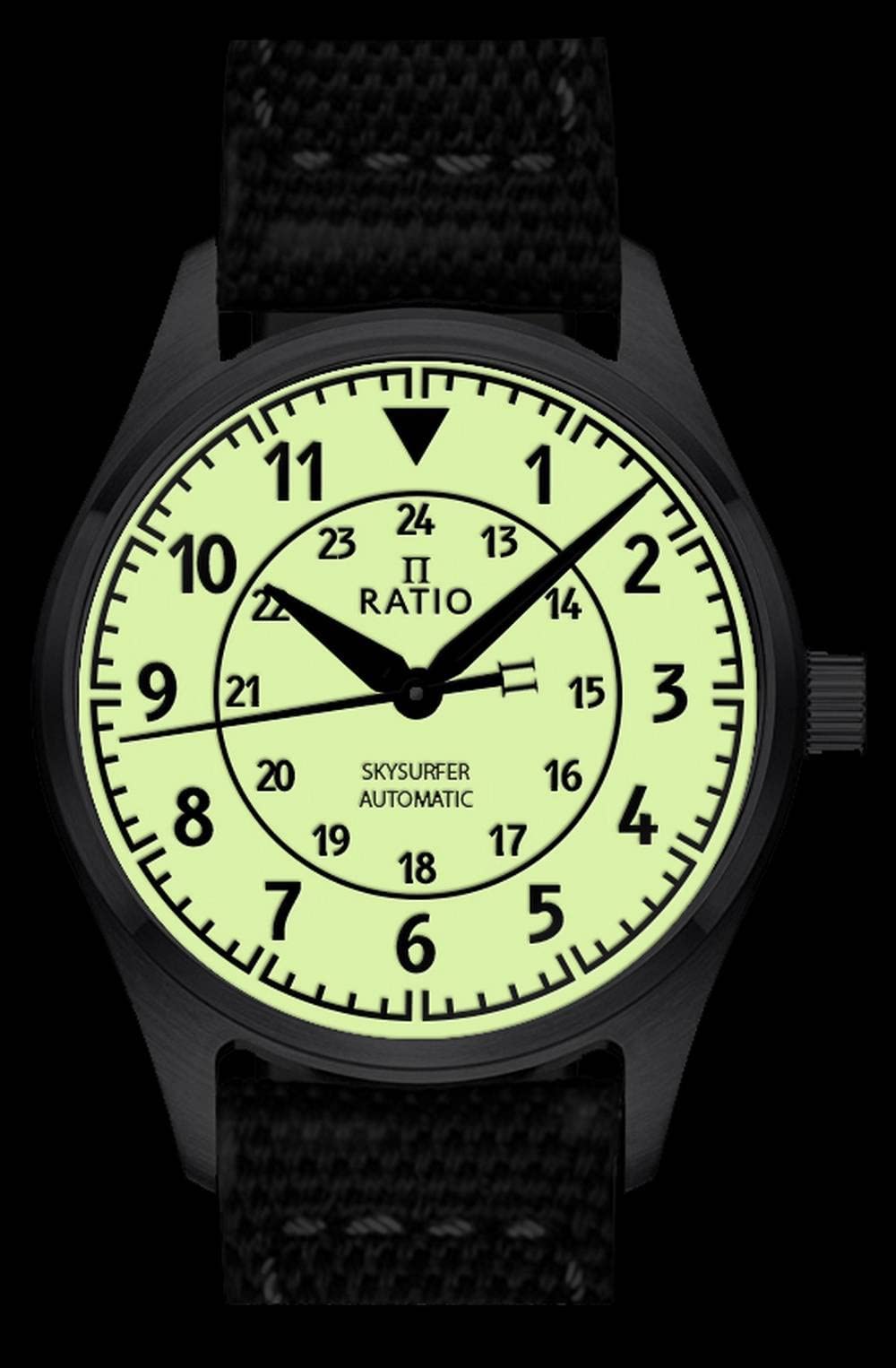 Ratio Pilot Style Watches Analog Dispaly Full Luminous Japanese Automatic 12/24 Hours Time Display 200M Water Resistant Casual W