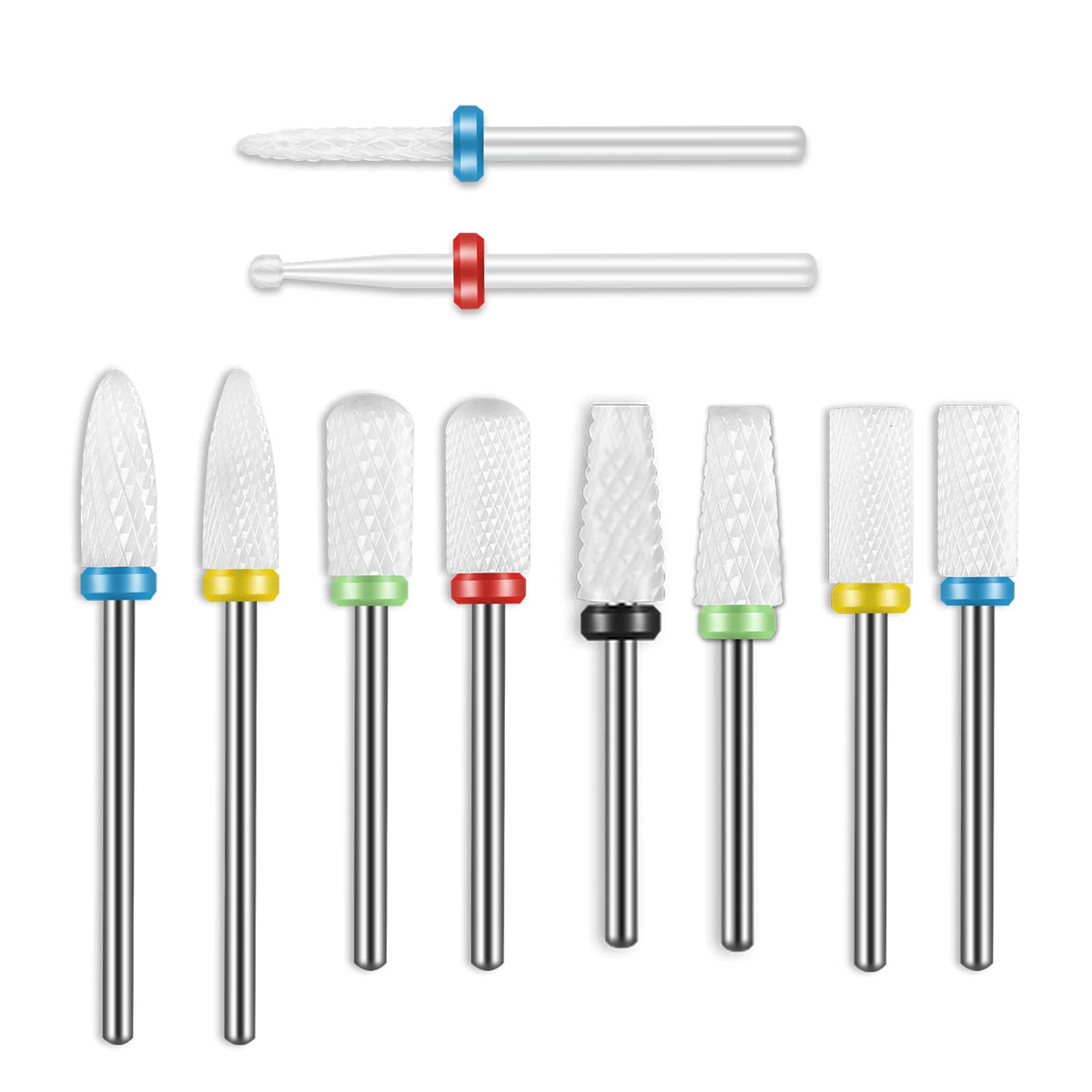 Depvko 10Pcs Ceramic Nail Drill Bits Set, 3/32 Inch Professional Drill Bits for Nails Cuticle Remover for Acrylic Electric Manic