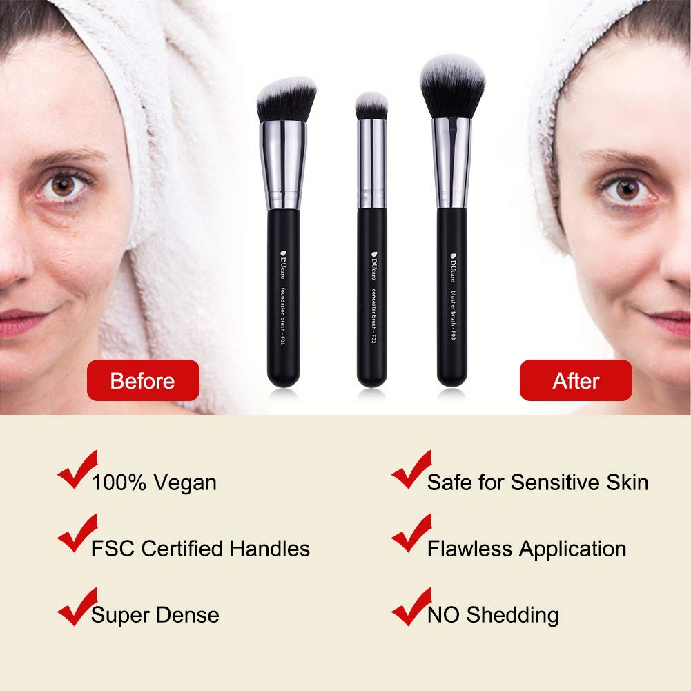 Ducare Makeup Kabuki Brushes 3Pcs Foundation Contour Brush Concealer Brush Under Eye Blusher Brush Face Blush Bronzer Travel Buf