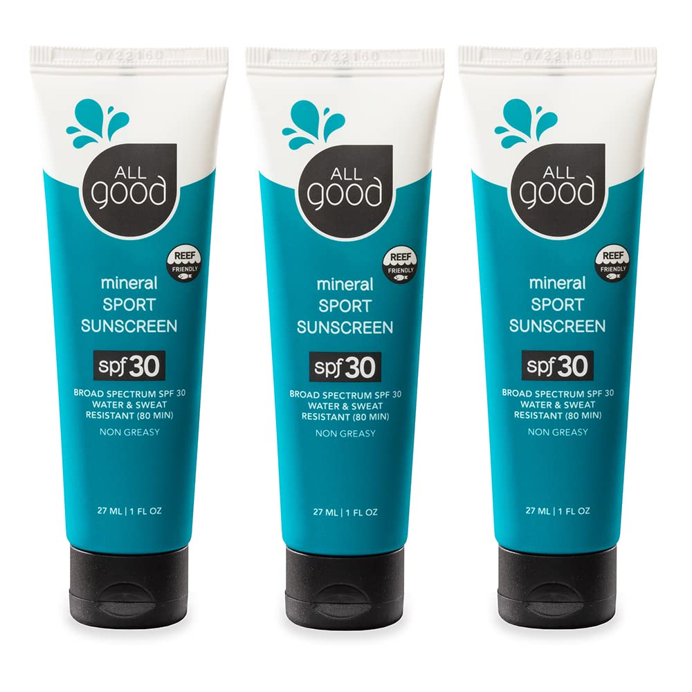 All Good Travel-Sized Sport Face & Body Sunscreen Lotion - TSA-Friendly, Camping, Backpacking - UVA/UVB Broad Spectrum SPF 30+, 