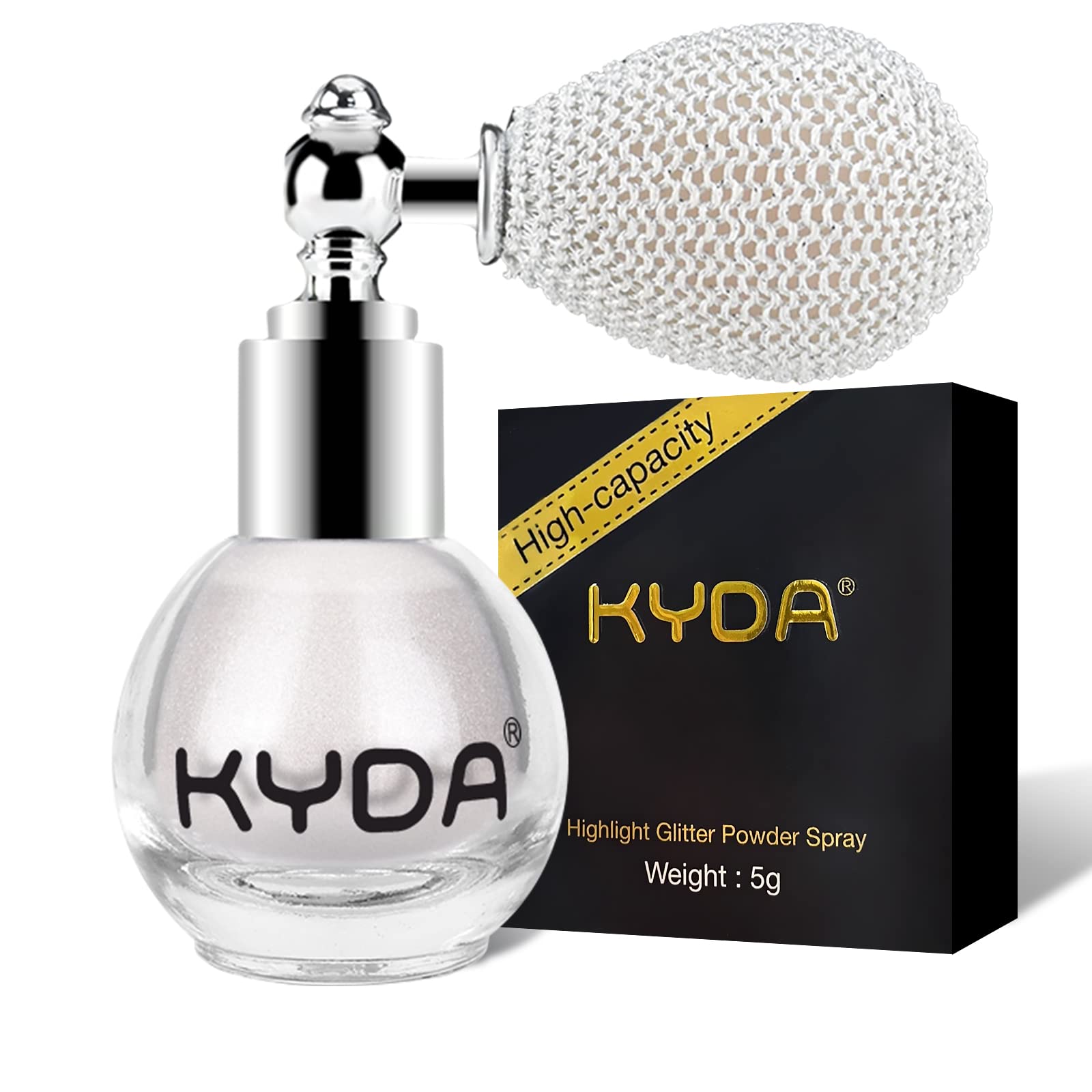 KYDA Highlighter Powder Spray, Glitter High Gloss Spray Shimmer Sparkle Powder Makeup Spray, for Face Body Cosmetic-Pearl White