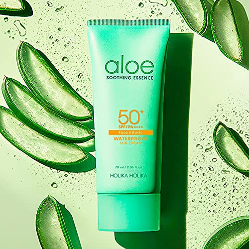 Holika Holika Aloe Waterproof Sun Cream 70ml - Mild, Soft, Moisturizing, Non-sticky, No White Cast, Aloin Free Sun Screen protec