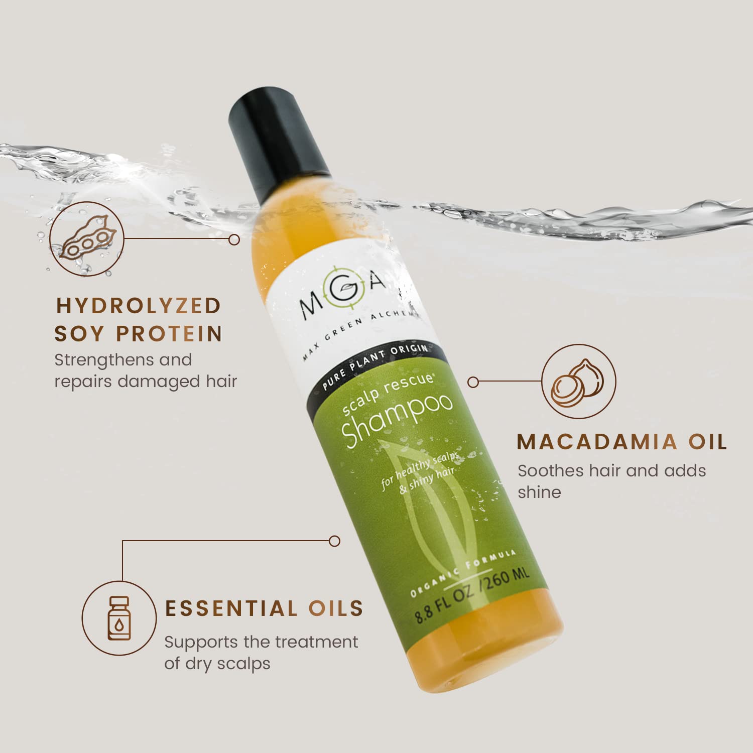 Mga Vegan Hair Shampoo - Organic Formula For All Types Of Hair | With Natural Herbal Scent For Men & Women | Parabens Silicone &