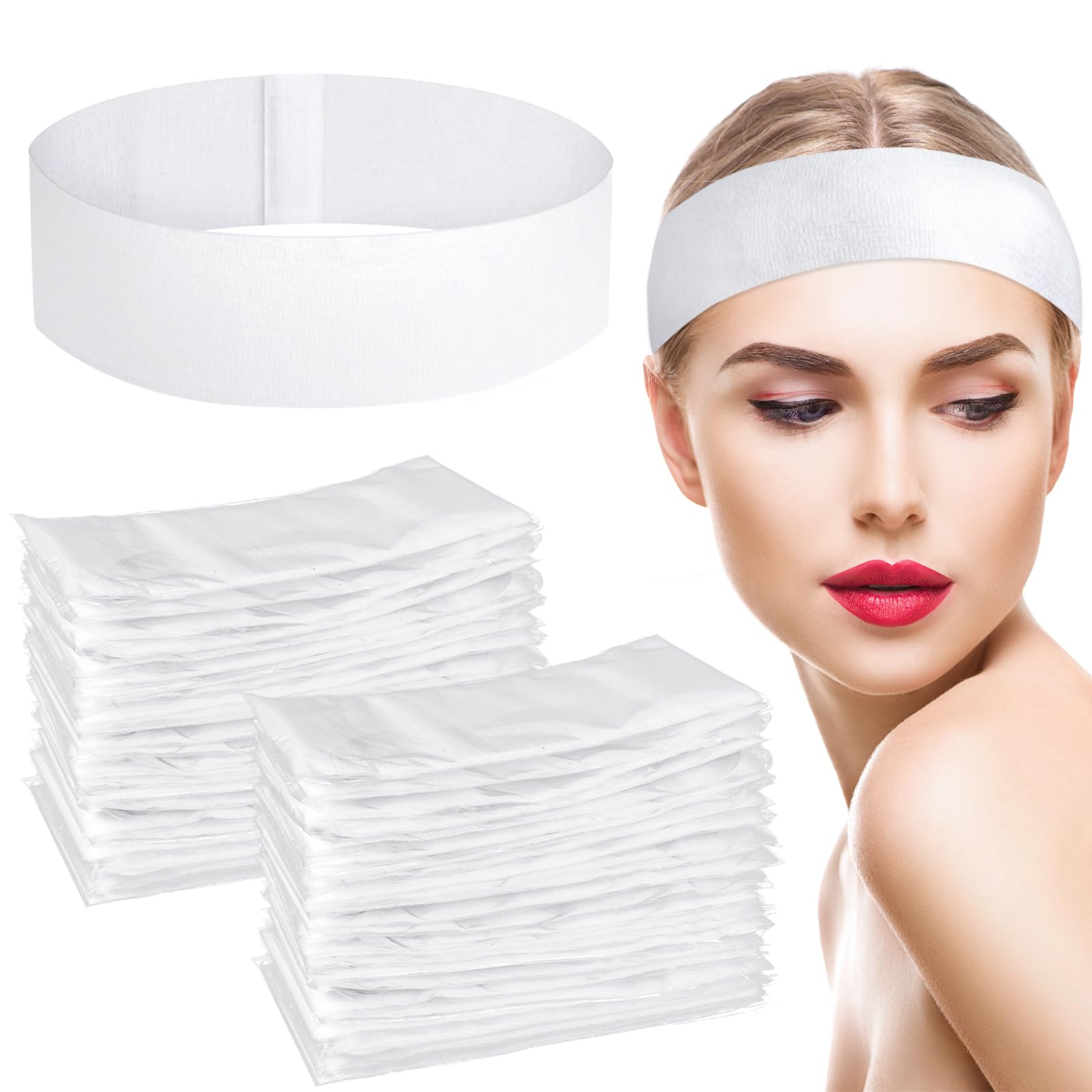 obeoby 150 Pieces Disposable Hairband for Women, Non-woven Fabric Spa Headband for Securing Hair during Facial, Makeup, Travel, 