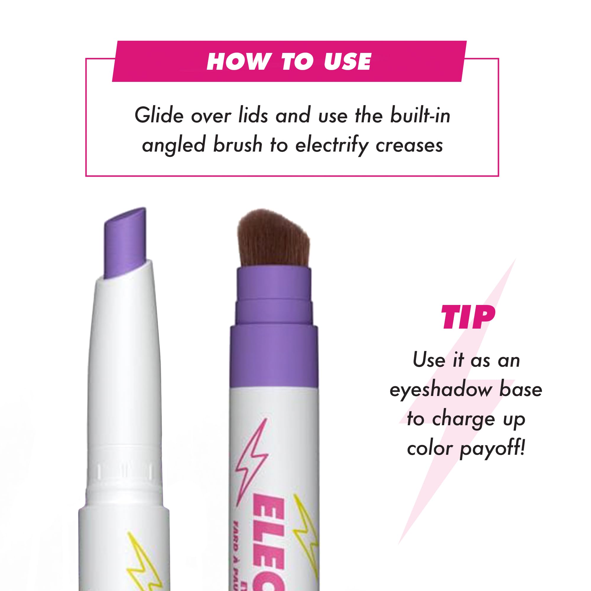 Lime Crime Electric Slide Eyeshadow & Brush Stick, LOL (Metallic Lavender) - Lightweight 2-in-1 Eyeshadow Smudge Stick with Angl