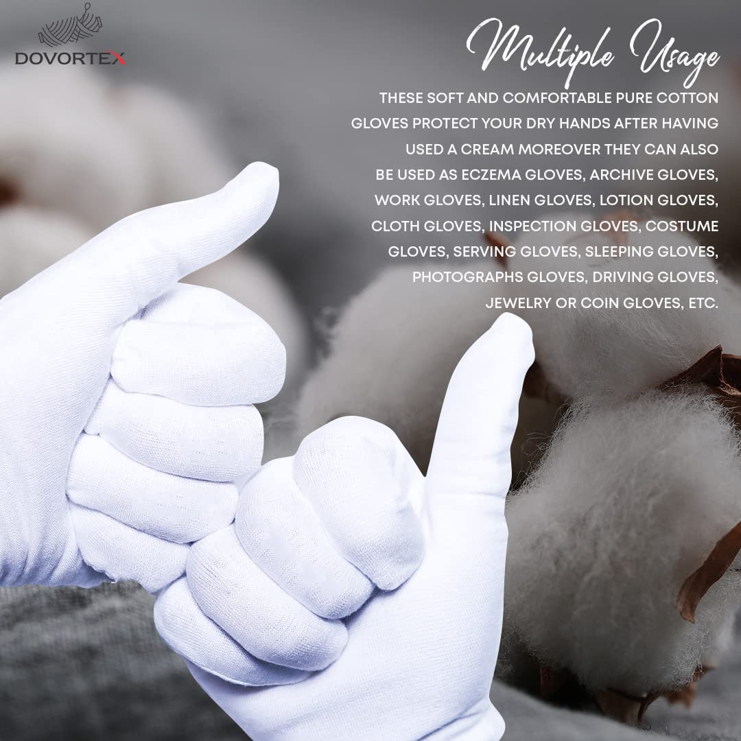 DOVORTEX 20 Pcs White cotton gloves cotton gloves for Eczema cotton gloves for Dry Hands Moisturizing gloves for Eczema Inspecti