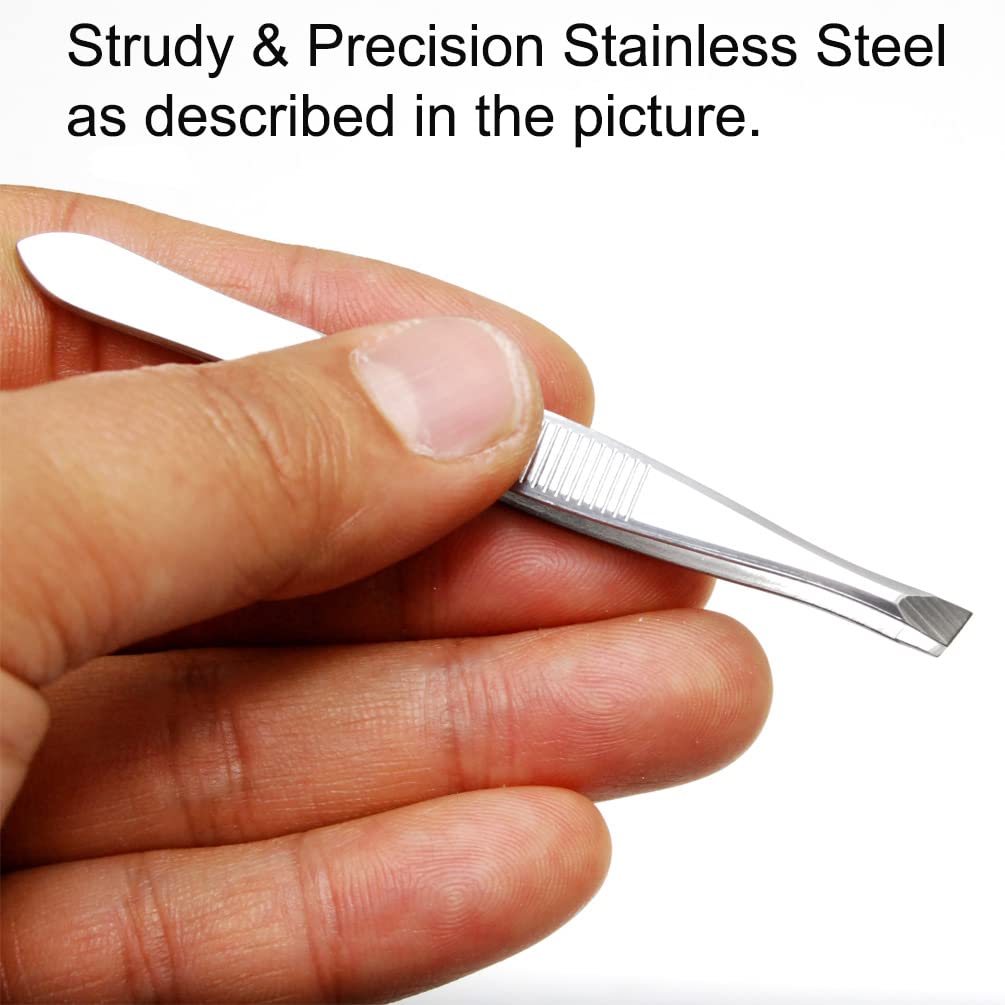 LUXXII Slant Tweezers - Precision Stainless Steel Hair Plucker, 3 Pack, Silver Tone, Model LH1094400