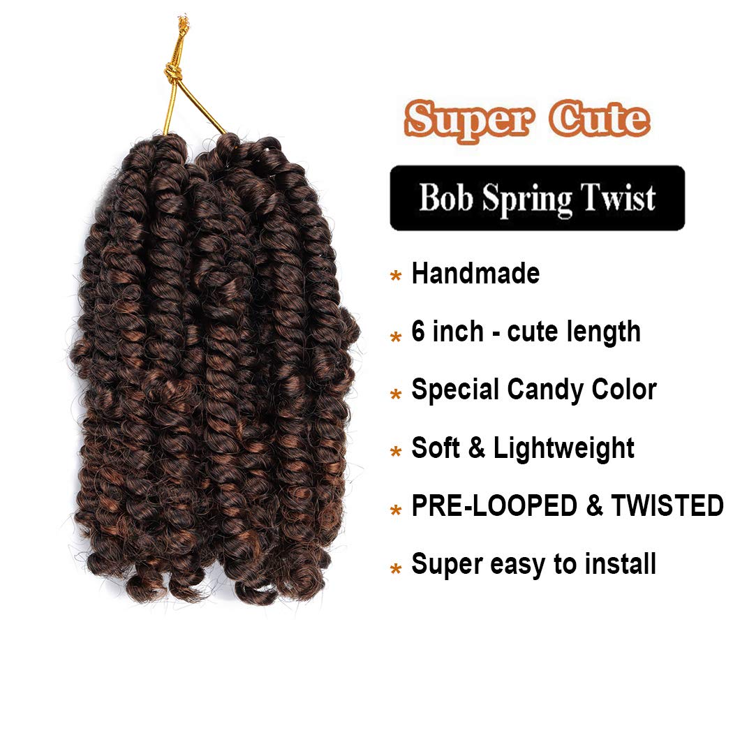 Dorsanee Short Bob Spring Twist Crochet Hair 6 Inch 6 Packs Pre-Twisted Cute Spring Twists Curly Crochet Braids Pre Looped Mini