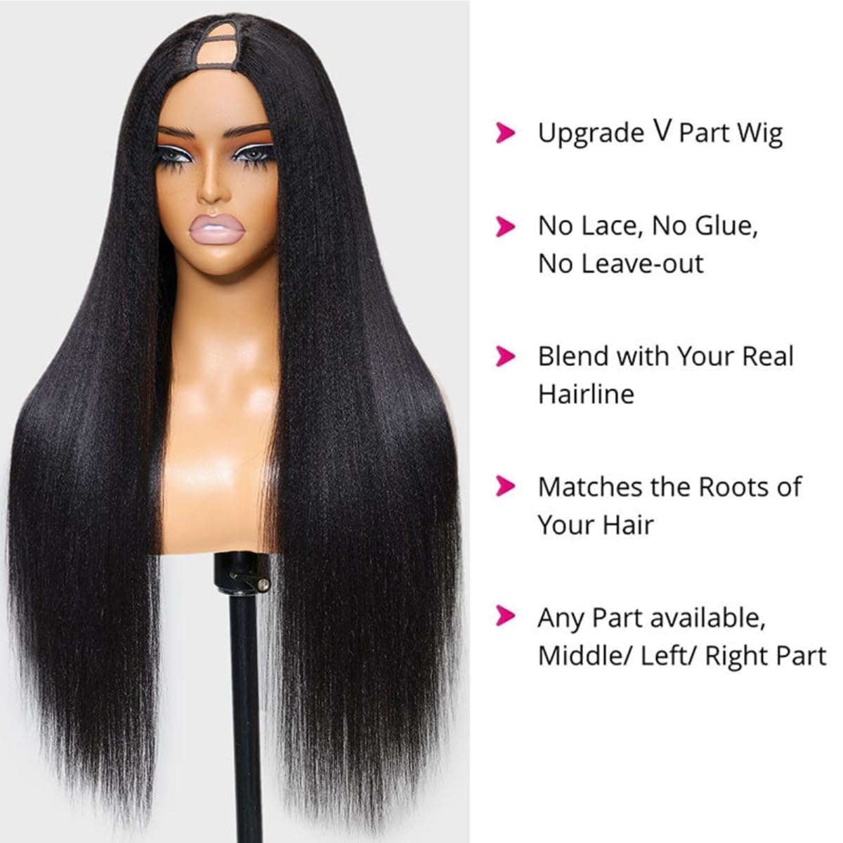 Unice Yaki Straight V Part Wig Human Hair Small Leave Out Glueless Upgrade U Part Human Hair Wig For Women No Lace Clip In Ready