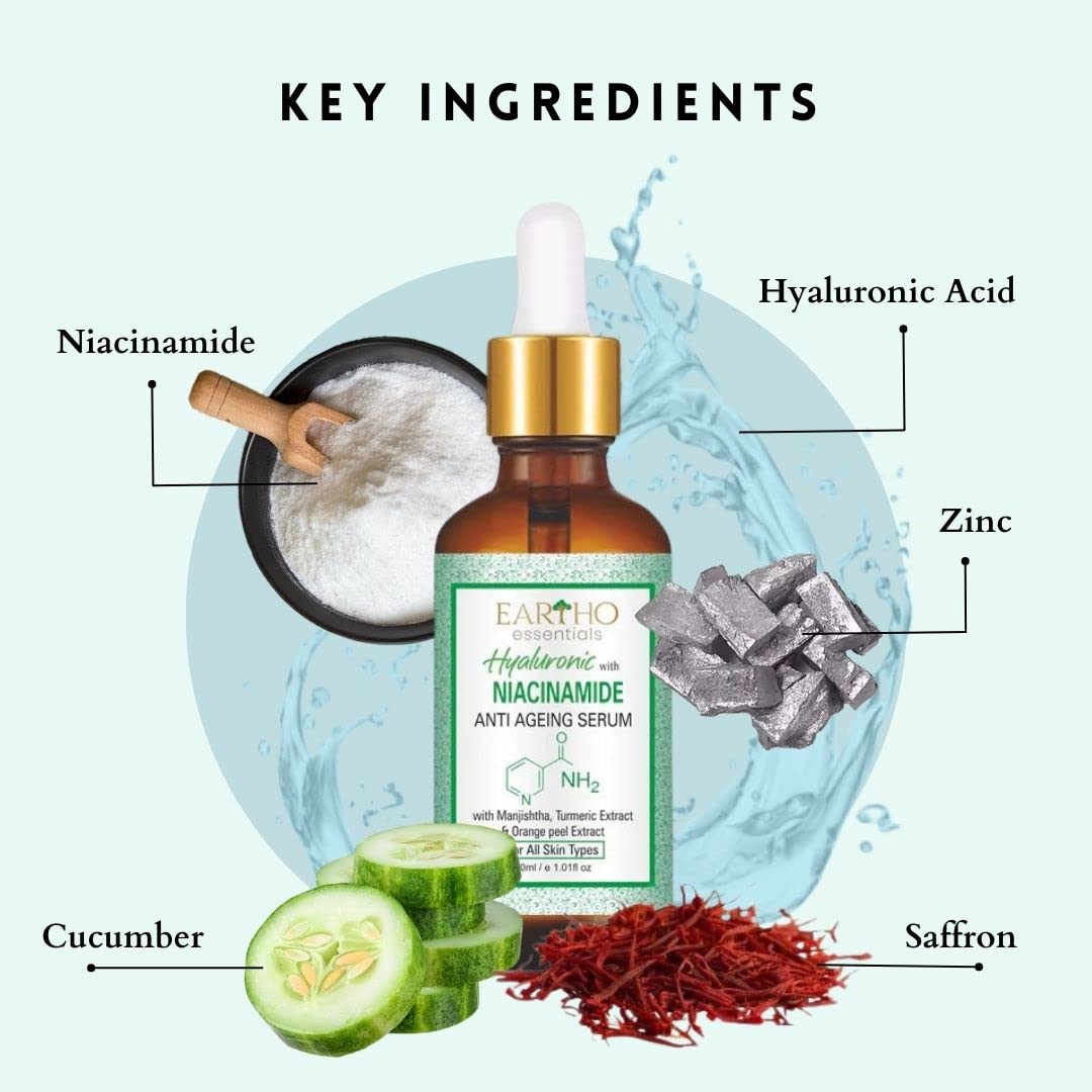 Eartho Essentials Ayurvedic Hyaluronic with Niacinamide Anti Ageing Serum 30 ML